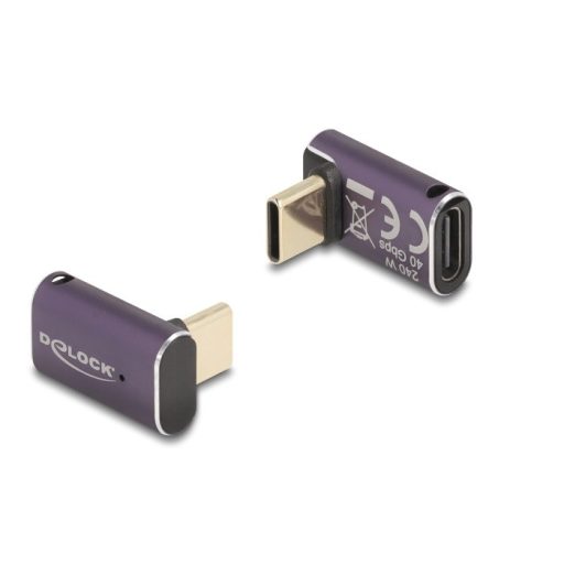Delock USB Adapter 40 Gbps USB Type-C  PD 3.1 240 W csatlakozódugóval - csatlakozóhüvellyel, ívelt 8K 60 Hz fém (60289)