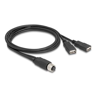   Delock M12 kábel A-kódú, 8 tűs anya- 2 x USB 2.0 A-típusú anya 1 m fekete (60290)