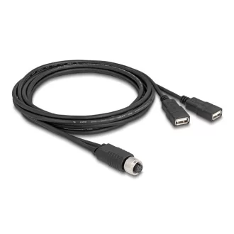   Delock M12 kábel A-kódú, 8 tűs anya- 2 x USB 2.0 A-típusú anya 2 m fekete (60291)