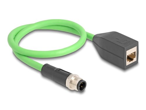 Delock Kábel M12 D kódolt 4 tűs apa - RJ45 anya PUR (TPU) 0,5 m