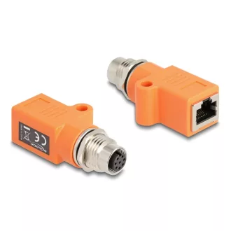   Delock M12 A-kódolt adapter 8 tűs anya - RJ45 anya Cat.5e beszerelő mélyedéssel, egyenes, narancssárga színű (60618)