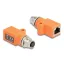 Delock M12 A-kódolt adapter 8 tűs anya - RJ45 anya Cat.5e beszerelő mélyedéssel, egyenes, narancssárga színű (60618)