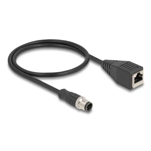 Delock Kábel M12 D kódolt 4 tűs apa - RJ45 anya PVC 0,5 m (60622)