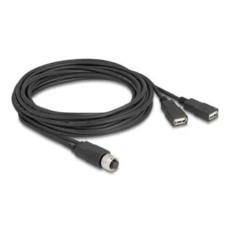   Delock M12 kábel A-kódú, 8 tűs anya- 2 x USB 2.0 A-típusú anya 3 m fekete (60651)