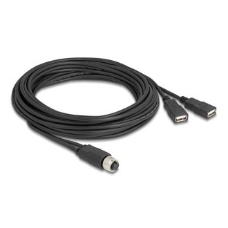   Delock M12 kábel A-kódú, 8 tűs anya- 2 x USB 2.0 A-típusú anya 5 m fekete (60652)