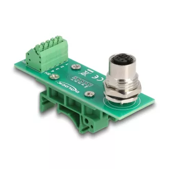   Delock M12 transzfer modul adapter 4 tűs A-kódú anya - 5 tűs sorkapocs DIN sínhez (60658)