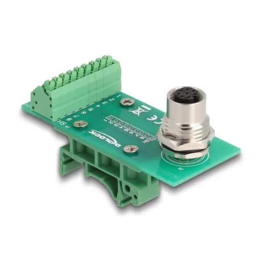Delock M12 transzfer modul adapter 8 tűs A-kódú anya - 9 tűs sorkapocs DIN sínhez (60659)