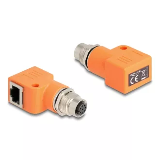   Delock M12 A-kódolt adapter 8 tűs anya - RJ45 anya Cat.5e beszerelő mélyedéssel, 90 -ban hajlított, narancssárga színű (60668)