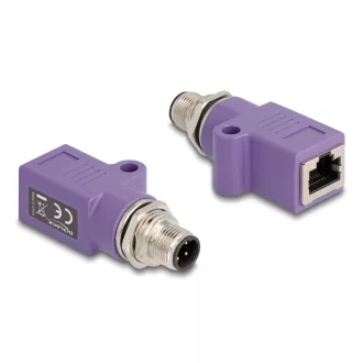   Delock M12 D-kódolt adapter 4 tűs apa - RJ45 anya Cat.5e beszerelő mélyedéssel, egyenes, lila színű (60669)