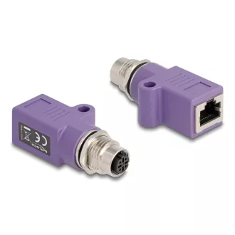   Delock M12 D-kódolt adapter 4 tűs anya - RJ45 anya Cat.5e beszerelő mélyedéssel, egyenes, lila színű (60678)