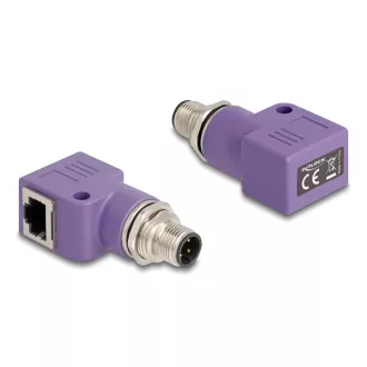   Delock M12 D-kódolt adapter 4 tűs apa - RJ45 anya Cat.5e beszerelő mélyedéssel, 90 -ban hajlított, ibolya színű (60679)