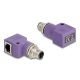Delock M12 D-kódolt adapter 4 tűs apa - RJ45 anya Cat.5e beszerelő mélyedéssel, 90 -ban hajlított, ibolya színű