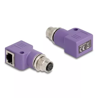   Delock M12 D-kódolt adapter 4 tűs anya - RJ45 anya Cat.5e beszerelő mélyedéssel, 90 -ban hajlított, ibolya színű (60680)