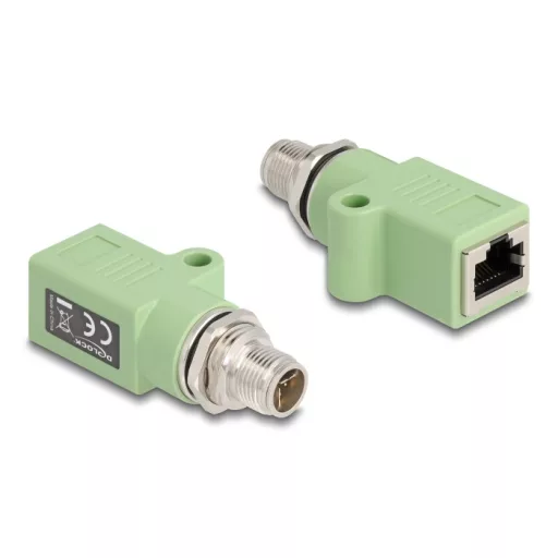 Delock M12 X-kódolt adapter 8 tűs apa - RJ45 anya Cat.5e beszerelő mélyedéssel egyenes, zöld színű (60681)