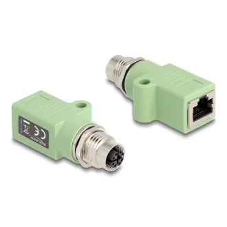   Delock M12 X-kódolt adapter 8 tűs anya - RJ45 anya Cat.5e beszerelő mélyedéssel, egyenes, zöld színű (60682)