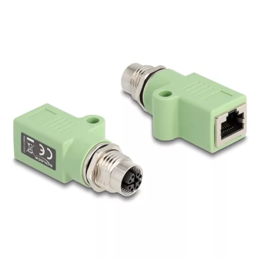 Delock M12 X-kódolt adapter 8 tűs anya - RJ45 anya Cat.5e beszerelő mélyedéssel, egyenes, zöld színű (60682)