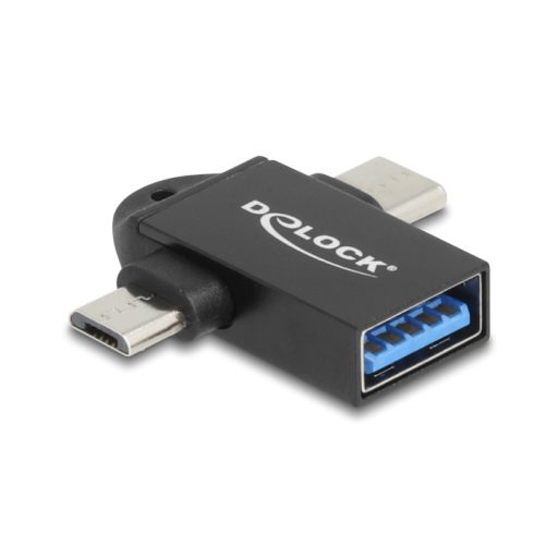 Delock Adapter USB 10 Gbps 2 az 1-ben A-típusú USB anya - USB Type-C  apa + Mikro-B USB apa OTG (60739)