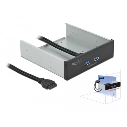 Delock 5.25  front panel 2 x SuperSpeed USB (USB 3.2 Gen 1) A-típusú porttal (61005)