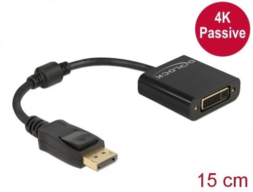 Delock Adapter DisplayPort 1.2-dugós csatlakozó -DVI-csatlakozóhüvely 4K passzív fekete (61023)