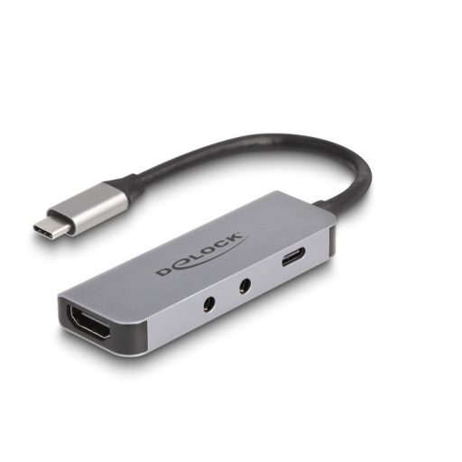 Delock USB Type-C  adapter - HDMI 4K 60 Hz és fejhallgató, valamint mikrofonhoz port + USB Type-C  csatlakozó PD 95 W (61064)