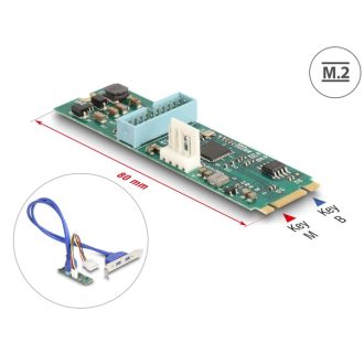   Delock Átalakító, M.2 aljzat B+M nyílással, csatlakozódugó - 2 x USB 5 Gbps A-típusú hüvely 50 cm hosszú kábellel (61065)