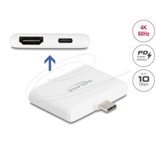 Delock USB Type-C  adapter HDMI 4K 60 Hz, USB Type-C  adatátvitel és PD 94 W támogatással (61087)