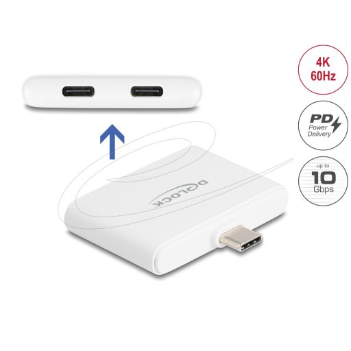 Delock USB Type-C  adapter USB-C  adatátvitelhez 10 Gbps és videóhoz 4K 60 Hz, valamint USB Type-C  PD-hez 92 W (61088)