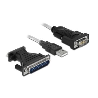   Delock Adapter, USB 2.0 A-típusú > 1 db soros DB9 RS-232 + DB25 adapter (61308)