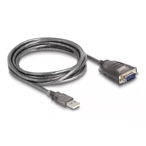 Delock Adapter A-típusú USB 2.0 - 1 x soros RS-232 D-Sub 9 tűs apa anyacsavarokkal, 3 db. LED-del 3 m (61548)