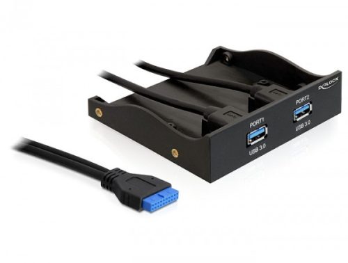 Delock USB 3.0 elülső panel, 2-portos, belső 19 Pin USB 3.0 pin fejes (61896)