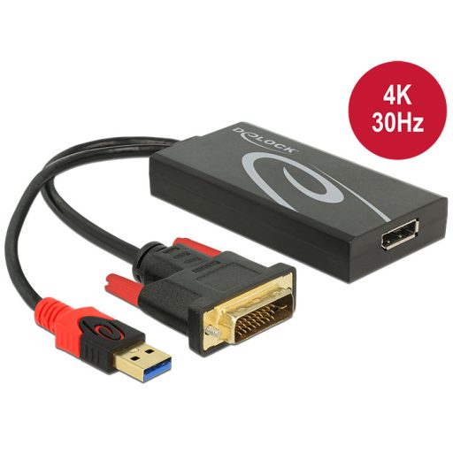 Delock Adapter DVI-dugós csatlakozó > Displayport 1.2-csatlakozóhüvely fekete (62596)