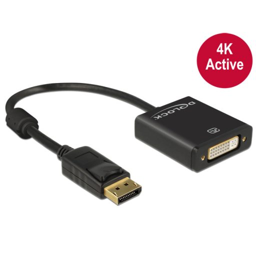 Delock Adapter Displayport 1.2-dugós csatlakozó > DVI-csatlakozóhüvely 4K aktív fekete (62599)
