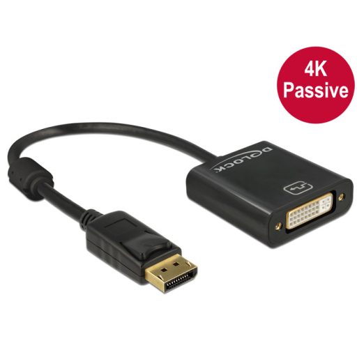 Delock Adapter Displayport 1.2-dugós csatlakozó > DVI-csatlakozóhüvely 4K passzív, fekete (62601)