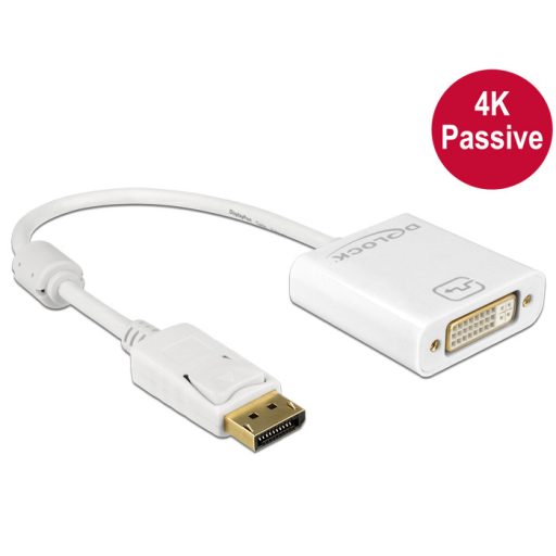 Delock Adapter Displayport 1.2-dugós csatlakozó > DVI-csatlakozóhüvely 4K passzív, fehér (62602)