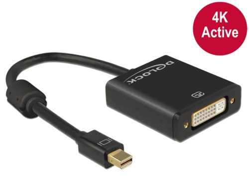 Delock Adapter mini Displayport 1.2-dugós csatlakozó > DVI-csatlakozóhüvely 4K aktív, fekete (62603)