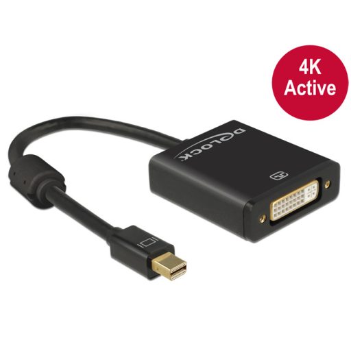 Delock Adapter mini Displayport 1.2-dugós csatlakozó > DVI-csatlakozóhüvely 4K aktív, fekete (62603)