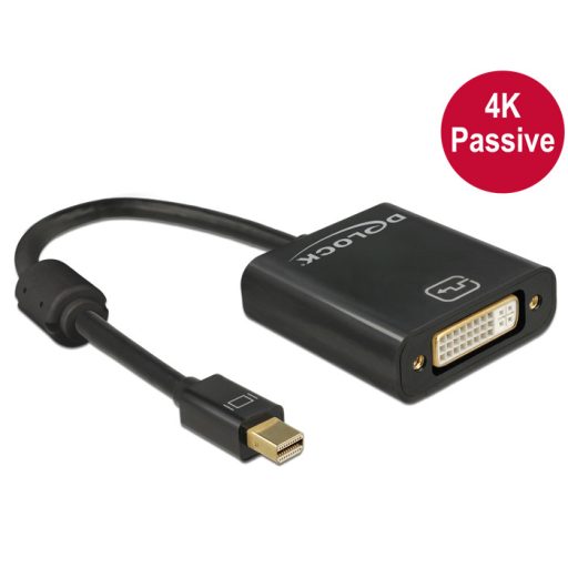 Delock Adapter mini Displayport 1.2-dugós csatlakozó > DVI-csatlakozóhüvely 4K passzív, fekete (62605)