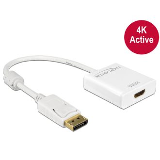   Delock Adapter Displayport 1.2-dugós csatlakozó > HDMI-csatlakozóhüvely 4K aktív, 20cm, fehér (62608)