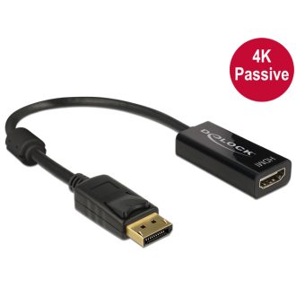   Delock Adapter Displayport 1.2-dugós csatlakozó > HDMI-csatlakozóhüvely 4K passzív, 20cm, fekete (62609)