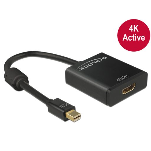 Delock Adapter mini Displayport 1.2-dugós csatlakozó > HDMI-csatlakozóhüvely 4K aktív, 20cm, fekete (62611)