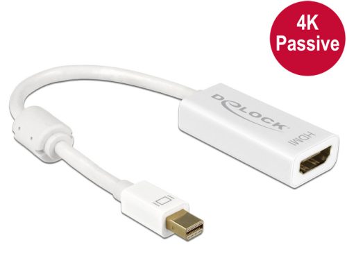 Delock Adapter mini Displayport 1.2-dugós csatlakozó > HDMI-csatlakozóhüvely 4K passzív, 20cm, fehér (62614)