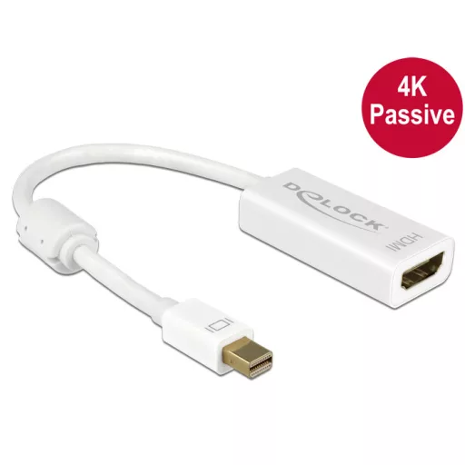 Delock Adapter mini Displayport 1.2-dugós csatlakozó > HDMI-csatlakozóhüvely 4K passzív, 20cm, fehér (62614)