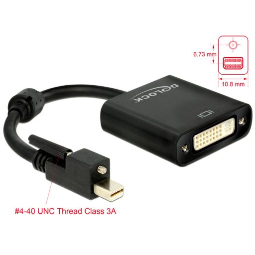 Delock Adapter mini Displayport 1.2-dugós csatlakozó csavarral > DVI-csatlakozóhüvely 4K aktív feket (62639)