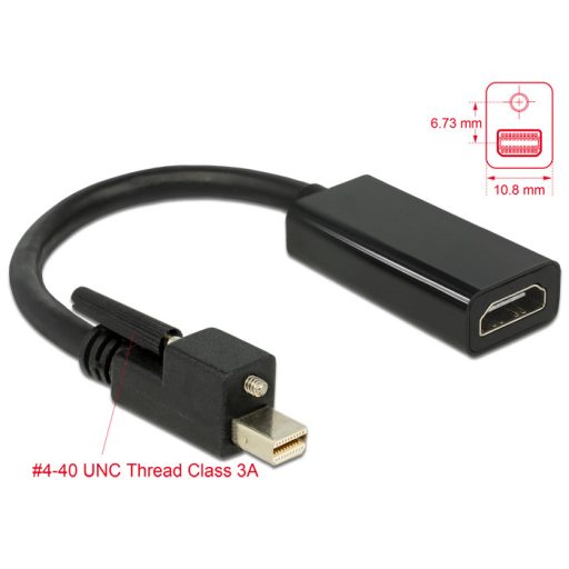 Delock Adapter mini Displayport 1.2-dugós csatlakozó csavarral > HDMI-csatlakozóhüvely 4K aktív feke (62640)
