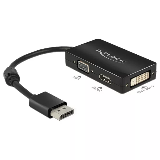 Delock Adapter Displayport 1.1-dugós csatlakozó > VGA / HDMI / DVI-csatlakozóhüvely passzív fekete (62656)