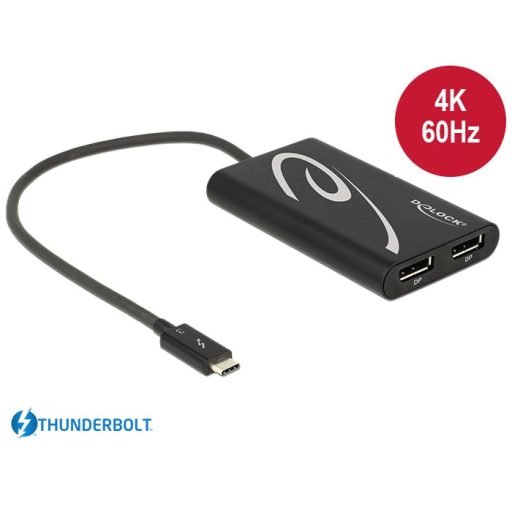 Delock Adapter Thunderbolt  3 csatlakozódugóval > 2 x Displayport csatlakozóhüvellyel 4K 60 Hz (62708)