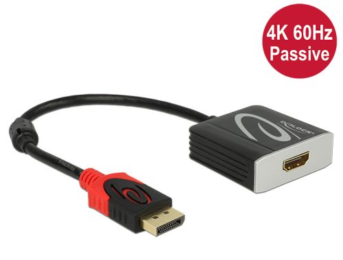 Delock Adapter Displayport 1.2-dugós csatlakozó > HDMI-csatlakozóhüvely 4K 60 Hz passzív fekete (62719)
