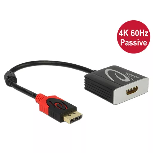 Delock Adapter Displayport 1.2-dugós csatlakozó > HDMI-csatlakozóhüvely 4K 60 Hz passzív fekete (62719)