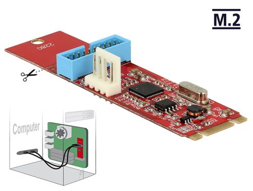 Delock Átalakító, M.2 aljzat B+M nyílással, csatlakozódugó > 1 x USB 3.0-s csatlakozósor (62842)