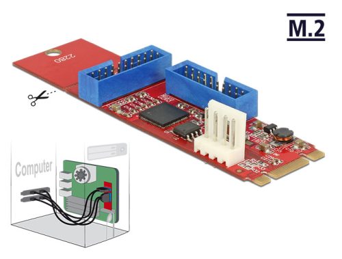 Delock Átalakító, M.2 aljzat B+M nyílással, csatlakozódugó > 2 x USB 3.0-s csatlakozósor (62843)